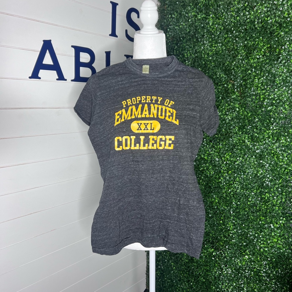 Alternative Charcoal Gray 'Property of Emmanuel College' Tee with Yellow Print